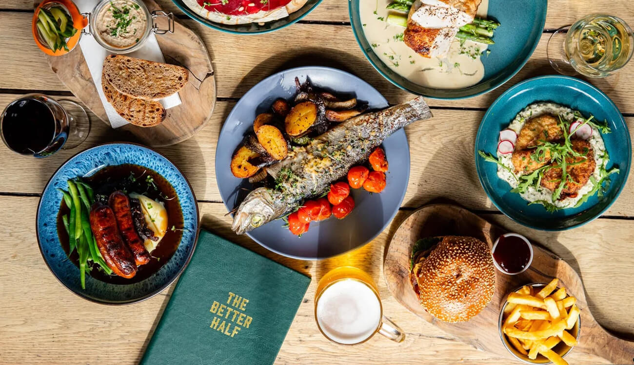 A table of food at The Better Half Pub in Brighton and Hove